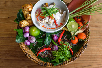 Chicken in coconut milk soup Thai style with herbs