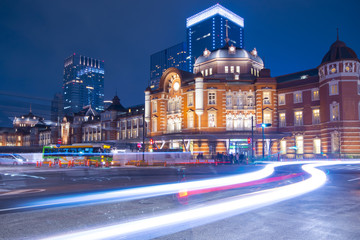Tokyo railway station abstract light trials background.
