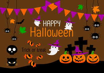 Halloween ornaments and wreath, Halloween background, Vector illustration