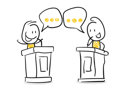 Strichfiguren / Strichm&auml;nnchen: Podium, Diskussion, Politiker. (Nr. 99)