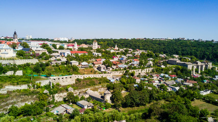 Fototapeta na wymiar Kamianets-Podilskyi, Ukraine - August, 2017. View of Kamianets-Podilskyi city from above. Kamianets-Podilskyi Castle in Ukraine. Kamianets-Podilskyi touristic destination of Ukraine.