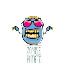 vector funny cartoon cute blue zombie potato isolated on white background. Halloween monster vegetable funky character