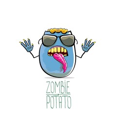 vector funny cartoon cute blue zombie potato isolated on white background. Halloween monster vegetable funky character