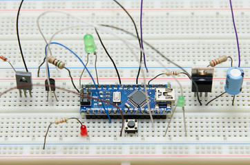 electronic circuit board diy microcontroller with resister ,transister ,LED , Push button, capacity,diode prototyping