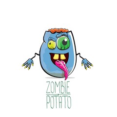 vector funny cartoon cute blue zombie potato isolated on white background. Halloween monster vegetable funky character