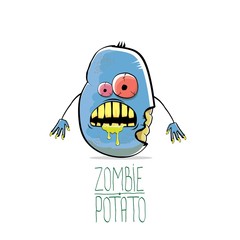 vector funny cartoon cute blue zombie potato isolated on white background. Halloween monster vegetable funky character
