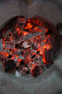 Traditional charcoal burning clay stove for preparing food