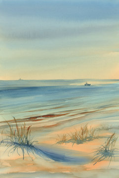 seaside watercolor landscape