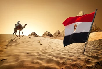 Foto op Canvas Flag pyramids in desert © Givaga