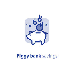 Saving money, home financial security, piggy bank, perks concept, line icon