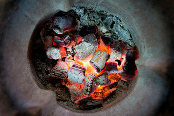 Traditional charcoal burning clay stove for preparing food