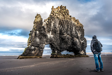 Popular hvitserkur dinosaur rock in north of Iceland