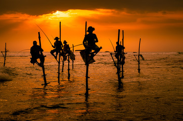 Silhouettes of the traditional fishermen
