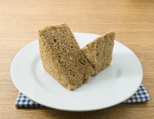 Triangle Coffee Chiffon Cake on A Dish