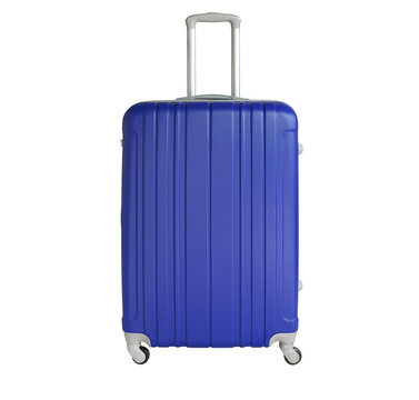 Blue suitcase isolated on white background. Polycarbonate suitcase isolated on white. Blue suitcase.