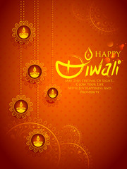 Burning diya on Happy Diwali Holiday background for light festival of India