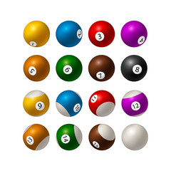 Set of billiard balls isolated on white background. Vector illustration