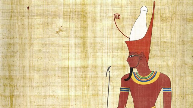 Egyptian Pharaoh with Double Crown on a Papyrus Background