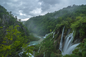 Fototapeta na wymiar most famous waterfalls in Plitvice national park, Croatia