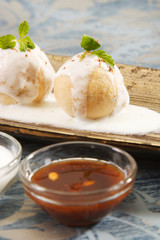 Indian Chaat Dahi Bhalle with Curd and Sweet Sauce