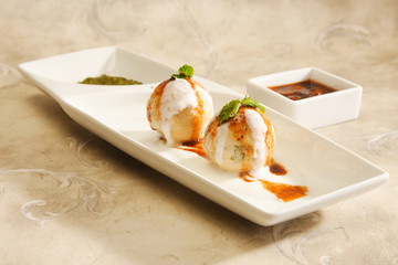 Indian Chaat Dahi Bhalle with Curd and Sweet Sauce