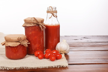 sweet fresh tomato juice with garlic with empty space for text
