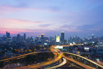 Bangkok city skyline business district with subset.