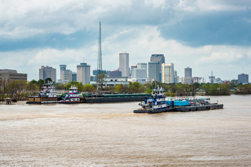 Skyline of New Orleans and Mississippi River 