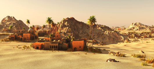 Arabic community on wasteland, 3d rendering