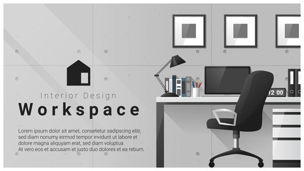 Interior design with Modern workplace background , vector , illustration