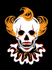 Illustration clown skull. Silhouette. Red black white orange.