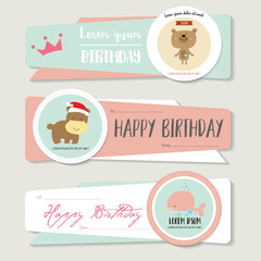 Pink blue banner with bear,whale and hippopotamus