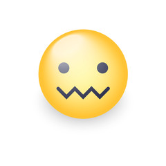 Confounded emoticon face. Zipper-Mouth Face. Embarrassed emoticon with a mouth in the form of a zig-zag. Facial expression confounded emoticon icon