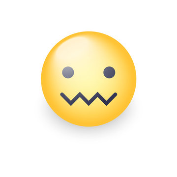 Confounded emoticon face. Zipper-Mouth Face. Embarrassed emoticon with a mouth in the form of a zig-zag. Facial expression confounded emoticon icon