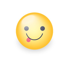 Emoticon face with Stuck-Out Tongue. Cute cartoon happy emoji smile and shows the tongue