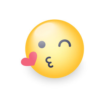 Emoticon face throwing a Kiss. Winking smiley with a heart. Happy loving emoji for applications and chat.