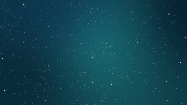 Starry night sky animation made of sparkly white light particles flickering on a dark teal blue background.