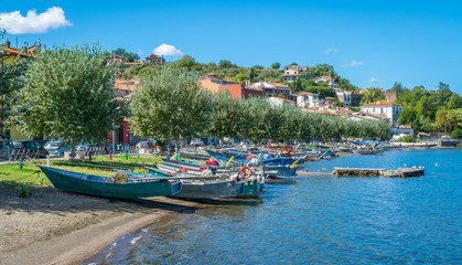 Scenic sight in Marta, on the Bolsena Lake, province of Viterbo, Lazio. - obrazy, fototapety, plakaty