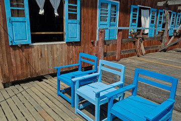 Myanmar Inle Lake floating village terrace blue