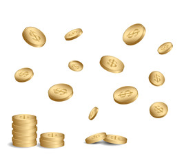 dollars in stacks and falling down - vector coins