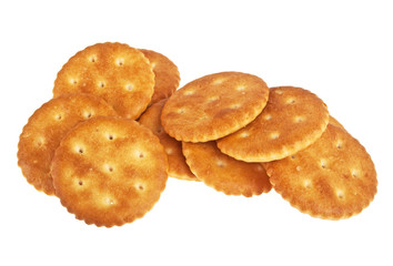 Stack of round crackers isolated on a white background