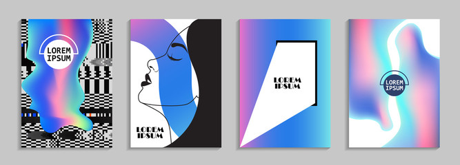 Placards with abstract liquid , 80s design elements. Retro art for covers, banners, flyers and posters. Esp10 vector illustration.
