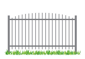 Iron fance with green gass on white background - vector illustration. 