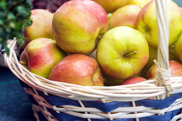 autumn harvest composition with apples in the basket