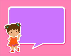 Happy kid with empty speech bubble cartoon vector illustration.