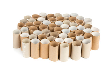 Empty toilet paper on white background