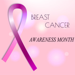 Pink ribbon and breast cancer icon. Awareness month. Vector illustration