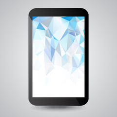 Black modern gadget with blue polygonal background on screen. Vector illustration