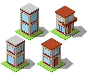 Set of simple isometric houses