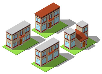 Set of simple isometric houses
